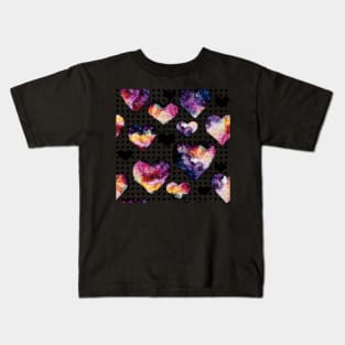 Watercolor Galaxy and Hearts on Polka Dot Background Kids T-Shirt